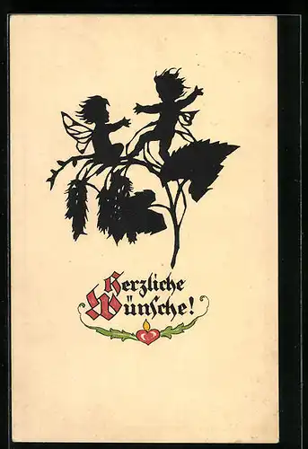 Künstler-AK Georg Plischke: Herzliche Wünsche!, Schattenbild