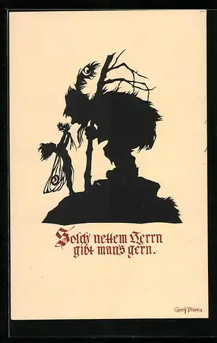 Künstler-AK Georg Plischke: Solch nettem Herrn gibt mans gern, Schattenbild