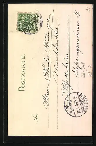 Künstler-AK Carl Münch: Turmberg, Germane mit Speer vor der Burg, Wappen