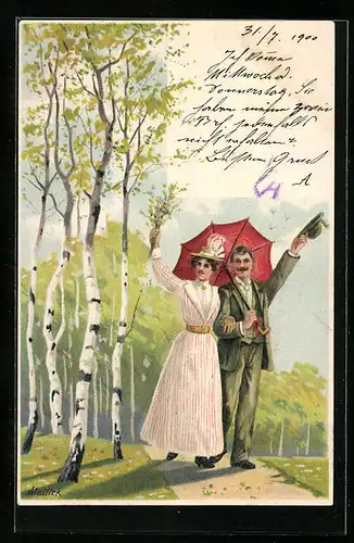 Künstler-AK Alfred Mailick: Grüssendes elegantes Paar beim Frühlingsspaziergang