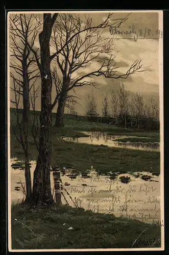 Künstler-AK Alfred Mailick: Auenlandschaft bei trübem Wetter