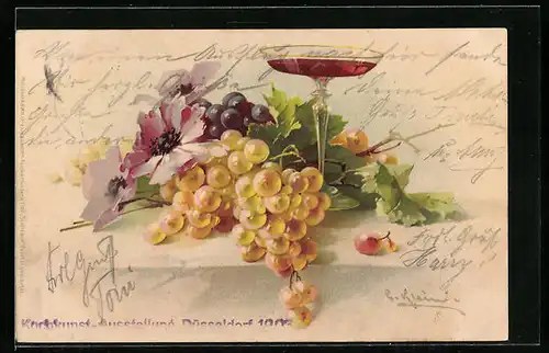 Künstler-AK Catharina Klein: Weinkelch mit hellen und dunklen Trauben