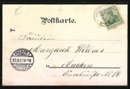 Lithographie Eschweiler, Rosenallee, St. Antonius Hospital, Kirche