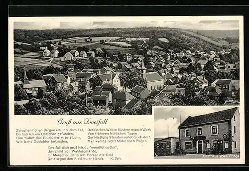 AK Zweifall / Rheinland, Gasthaus Frings, Panorama der Ortschaft, Vers von K. Sch.