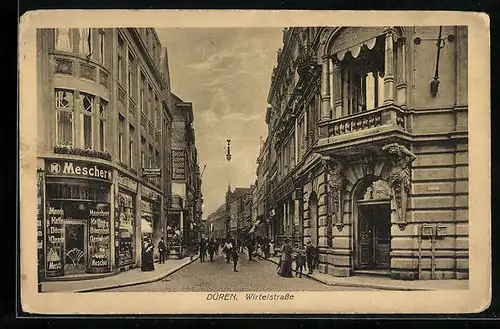 AK Düren, Wirtelstrasse mit Geschäften