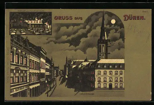 Mondschein-Lithographie Düren, Hotel-Restaurant zum Rathskeller an der Oberstrasse