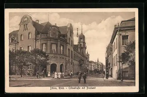 AK Düren, Cölnstrasse mit Postamt