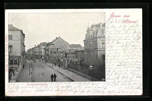 AK Düren, Eisenbahnstrasse aus der Vogelschau