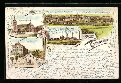 Lithographie Eschweiler, Totalansicht mit Rosenallee