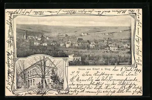 AK Eitorf /Sieg, Ortsansicht mit Umgebung, Pensionat