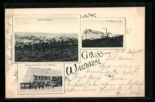 AK Waldbröl, Totalansicht, Gastwirtschaft Thienes, Ev. Krankenhaus