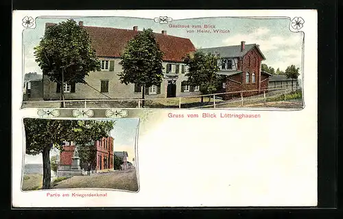AK Löttringhausen, Gasthaus zum Blick, Partie am Kriegerdenkmal