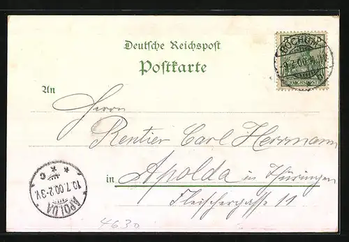 Lithographie Bochum, Stadtpark mit Gasthof, Restauranteur W. Werner