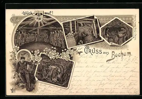 Lithographie Bochum, Ansicht Bergwerk