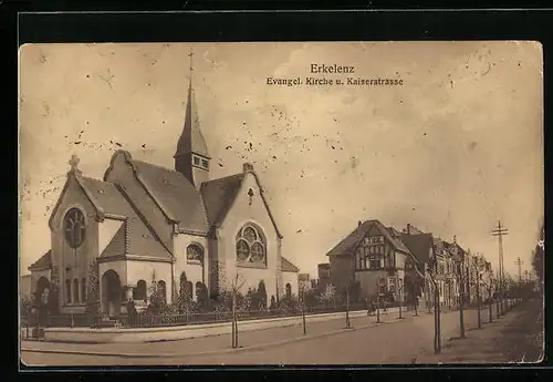 AK Erkelenz, Evangel. Kirche u. Kaiserstrasse
