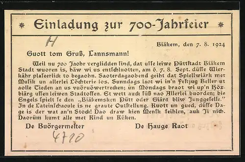 AK Beckum, Einladung & Festpostkarte Beckumer 700-Jahrfeier, Festzug am 7. Sept. 1924