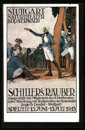 Künstler-AK Stuttgart, Naturtheater Bopserwald, Schiller`s Räuber 1913