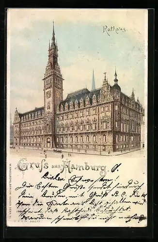 Lithographie Hamburg, Rathaus, Halt gegen das Licht