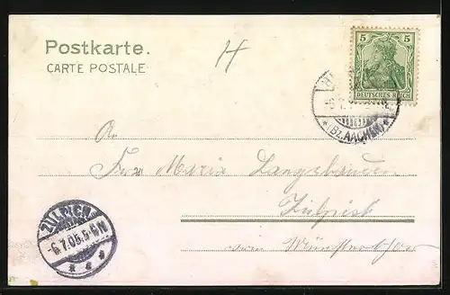 Mondschein-Lithographie Heimbach /Eifel, Teilansicht mit Kirche, Hirsch