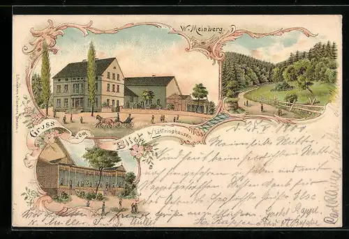 Lithographie Löttringhausen / Dortmund, Gasthaus Blick v. W. Meinberg, Unterstand