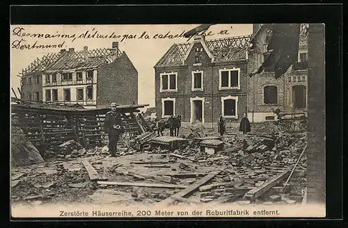 AK Langendreer, Zerstörte Häuserreihe nahe der Roburitfabrik, Explosion