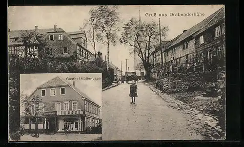AK Drabenderhöhe, Strassenpartie mit Kirche, Gasthof Müllenbach