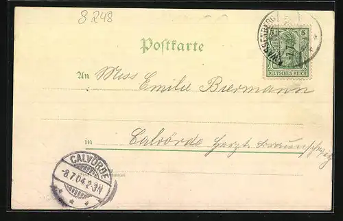 Mondschein-Lithographie Wassenberg, Ortsansicht, Hotel-Restaurant Conditorei u. Café v. Max Graab