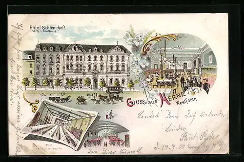 Lithographie Herne /Westfalen, Hotel Schlenkhoft, Inh.: L. Grothaus