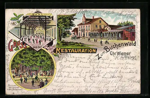 Lithographie Welver, Restauration Zum Buchenwald, Inh.: Chr. Wiemer