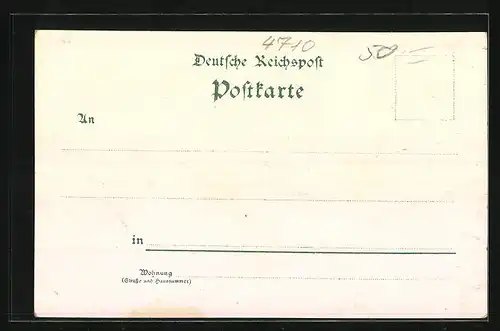 Lithographie Lüdinghausen, Ortsansicht, Landwirtschafts-Schule, St. Antonius-Kloster, Kirche