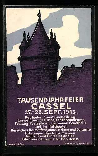 AK Cassel, Festpostkarte der Tausendjahrfeier 1913, Turm
