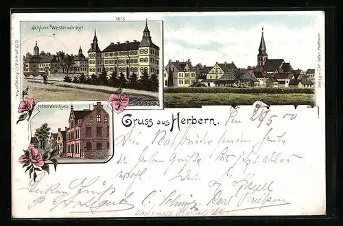 Lithographie Herbern, Hotel Westhues, Schloss Westerwinkel