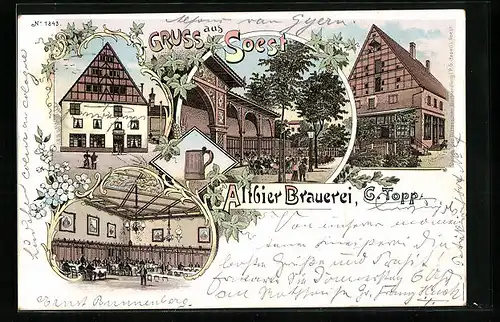 Lithographie Soest, Altbier Brauerei und Gasthof G. Topp