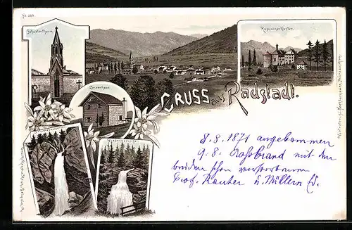 Lithographie Radstadt, Schusterthurm, Linzerhaus, Kapuzinerkloster