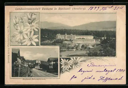 AK Rankweil, Landesirrenanstalt Valduna aus der Ferne, Bahnhofstrasse