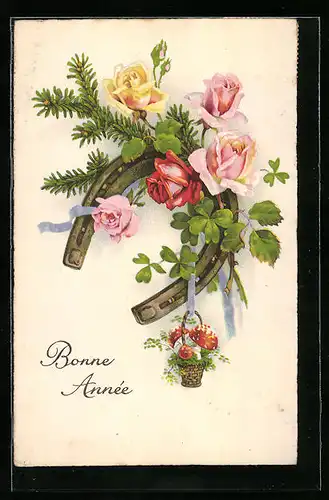 AK Hufeisen mit Rosen und Glücksklee