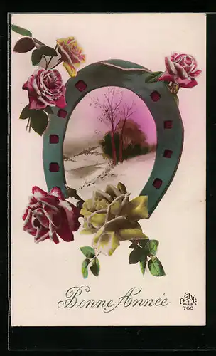 AK Hufeisen mit Rosen, Bonne Année