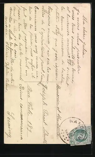 AK Bonne Année, Hufeisen mit Blüten