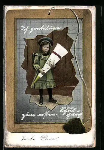 AK Mädchen mit Schultüte zum Schulanfang