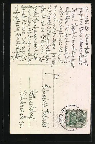 AK Verschneite Dorflandschaft, Tannenzweig zu Neujahr