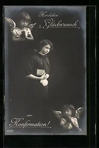 AK Junge Dame mit Schutzengeln zur Konfirmation