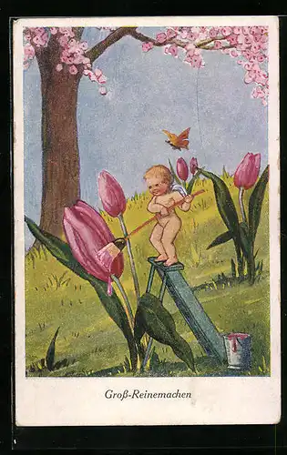 AK Engelchen putzt die Tulpen, Gross-Reinemachen
