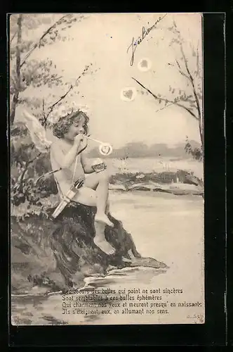 AK Amor mit Herz-Seifenblasen