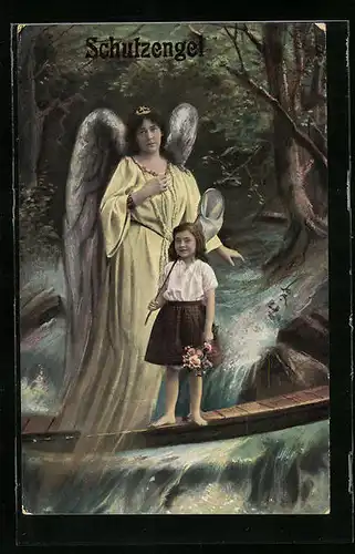 AK Schutzengel mit Kind auf der Brücke