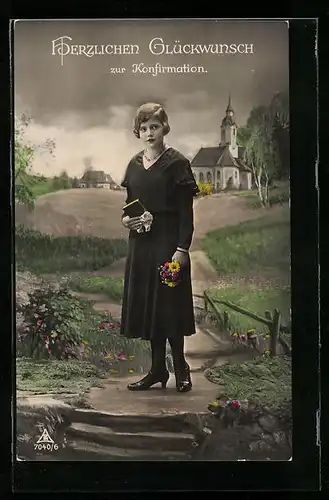 AK Junge Dame mit Gebetsbuch zur Konfirmation