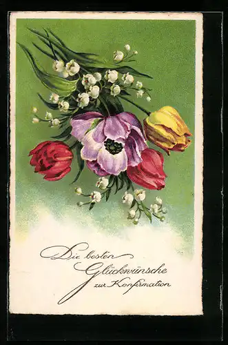 AK Tulpen und Maiglöckchen zur Konfirmation