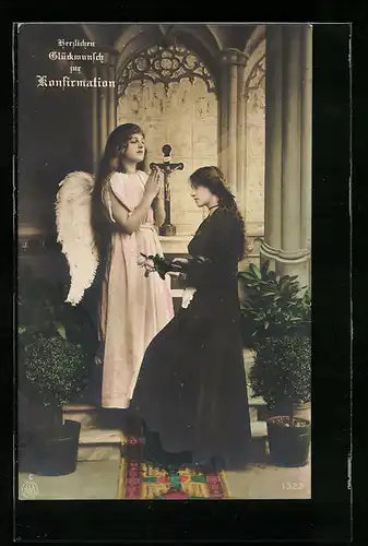 AK Betender Schutzengel mit Konfirmandin