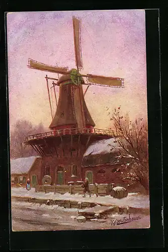 Künstler-AK Johan Georg Gerstenhauer: Windmühle im Schnee