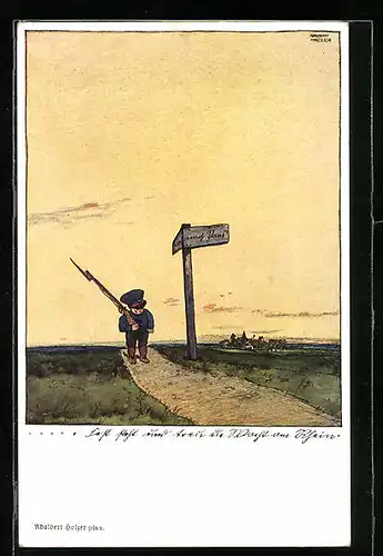 Künstler-AK Adalbert Holzer: Kleiner Soldat mit Karabiner