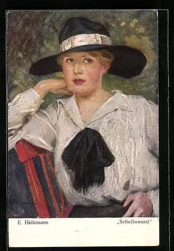 Künstler-AK Ernst Heilemann: Selbstbewusst, Dame mit Hut